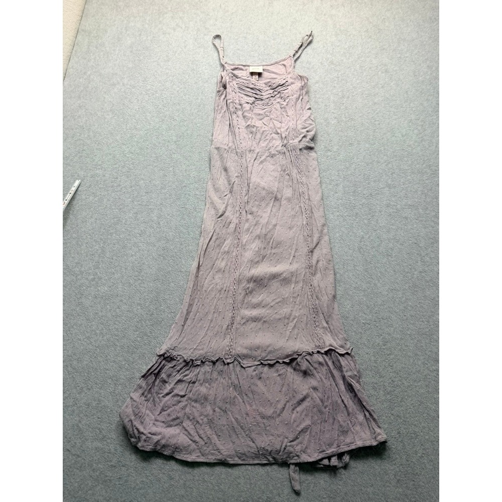 Knox Rose Lavender Purple Swiss Dot Lace Trim Tiered Maxi Dress Womens Medium